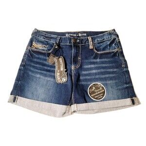 Rhythm in Blues Embroidered Bling Premium Cuffed Boyfriend Jean Shorts Size 10